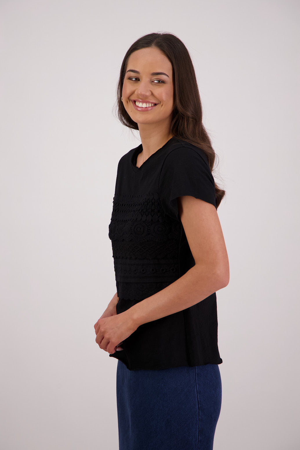 Side view Briarwood Trish T-shirt in Black.