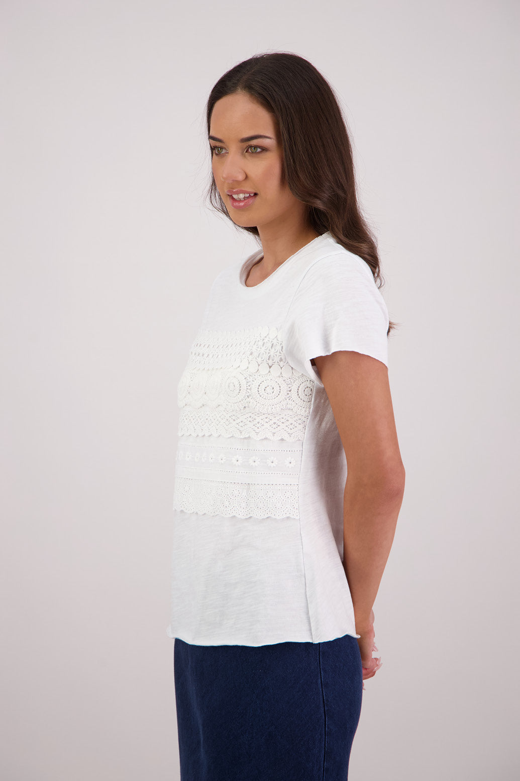 Side view Briarwood Trish T-shirt in White.