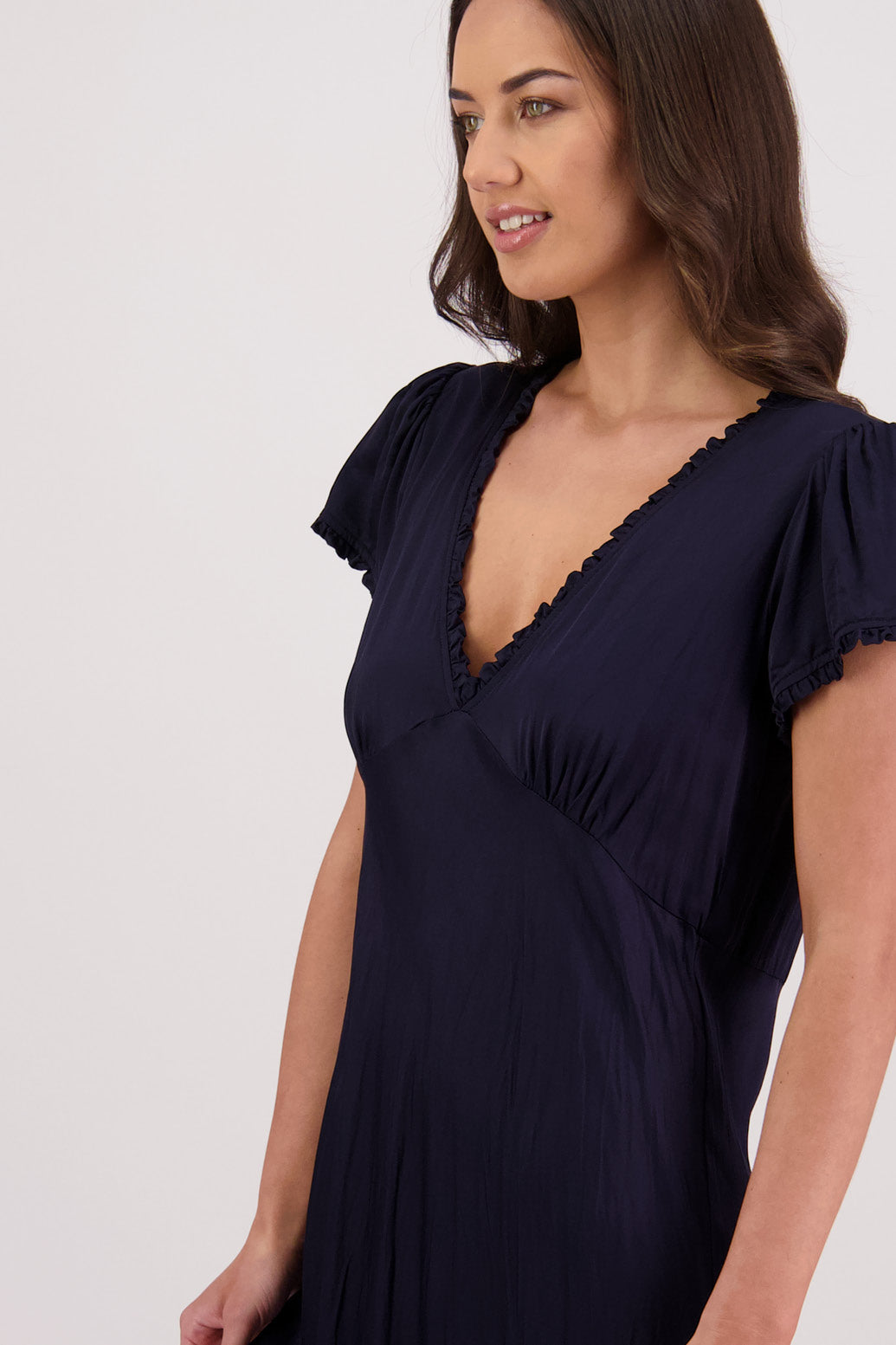 Close up side view Briarwood Tully Dress in Ink.