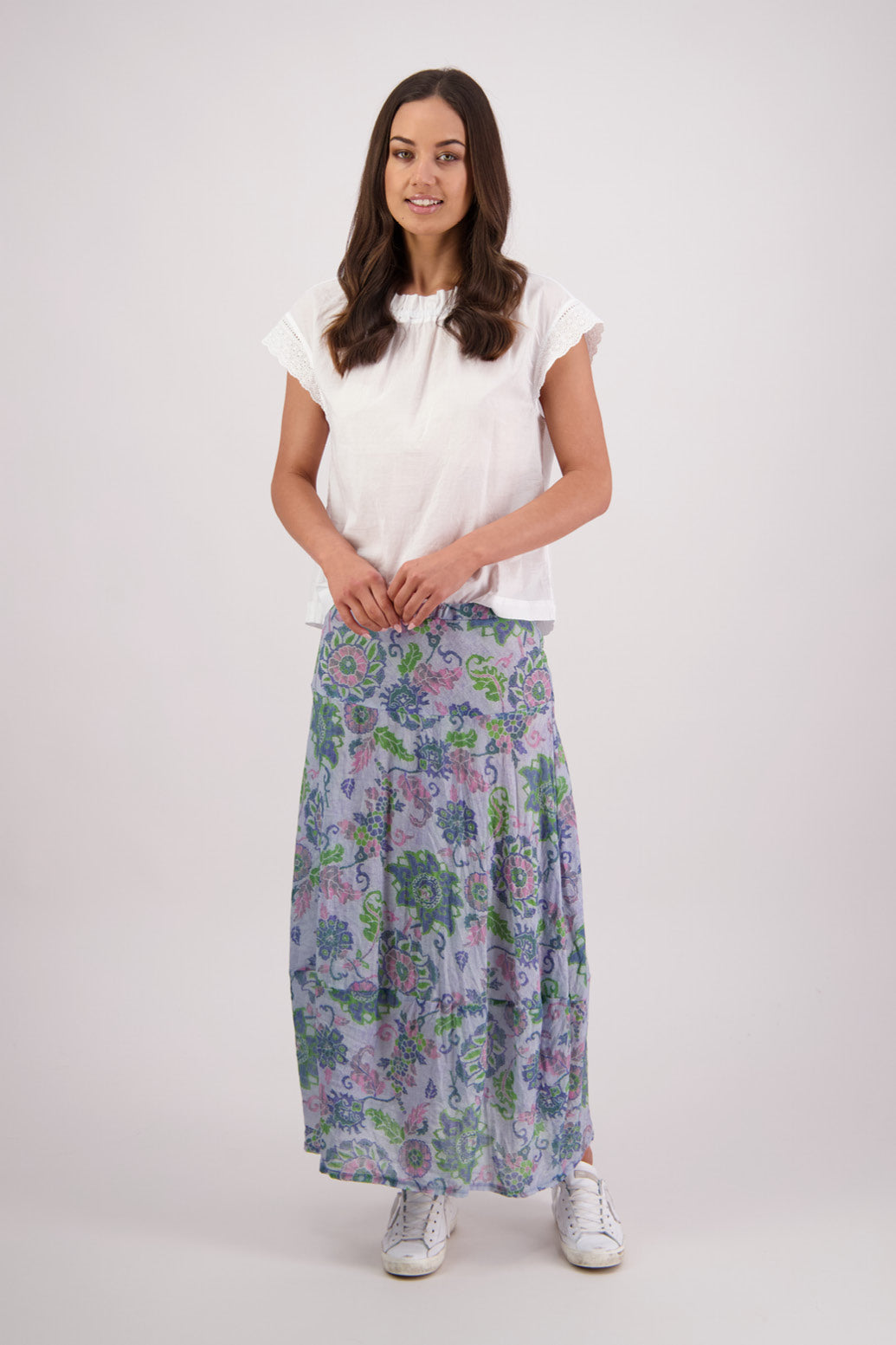 Briarwood Tutti Skirt in Blue Floral print, 100% Ramie.