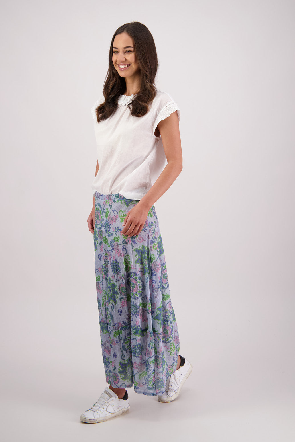 Side view of Briarwood Tutti Skirt in Blue Floral print.