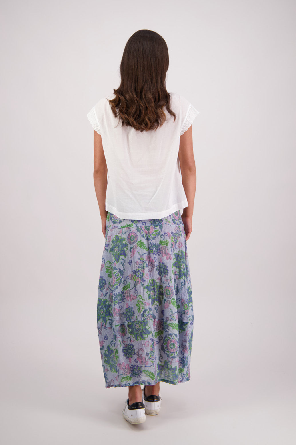 Back view of Briarwood Tutti Skirt in Blue Floral print.