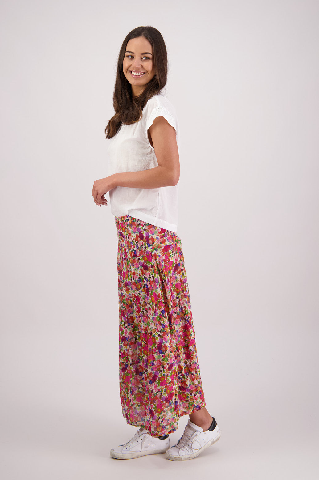 Side view of Briarwood Tutti Skirt in Bright Floral print.