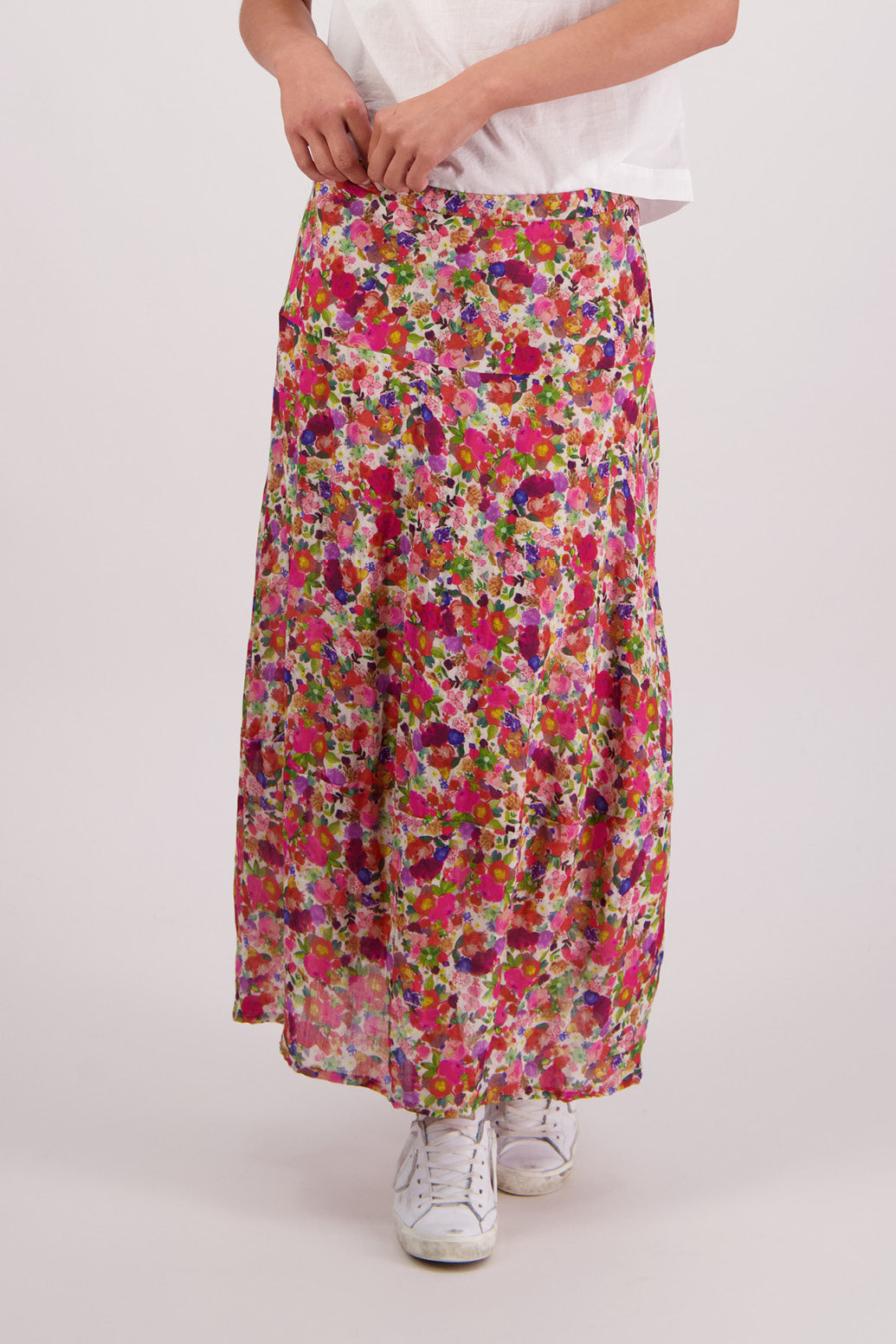 Close up front view of Briarwood Tutti Skirt in Bright Floral print.