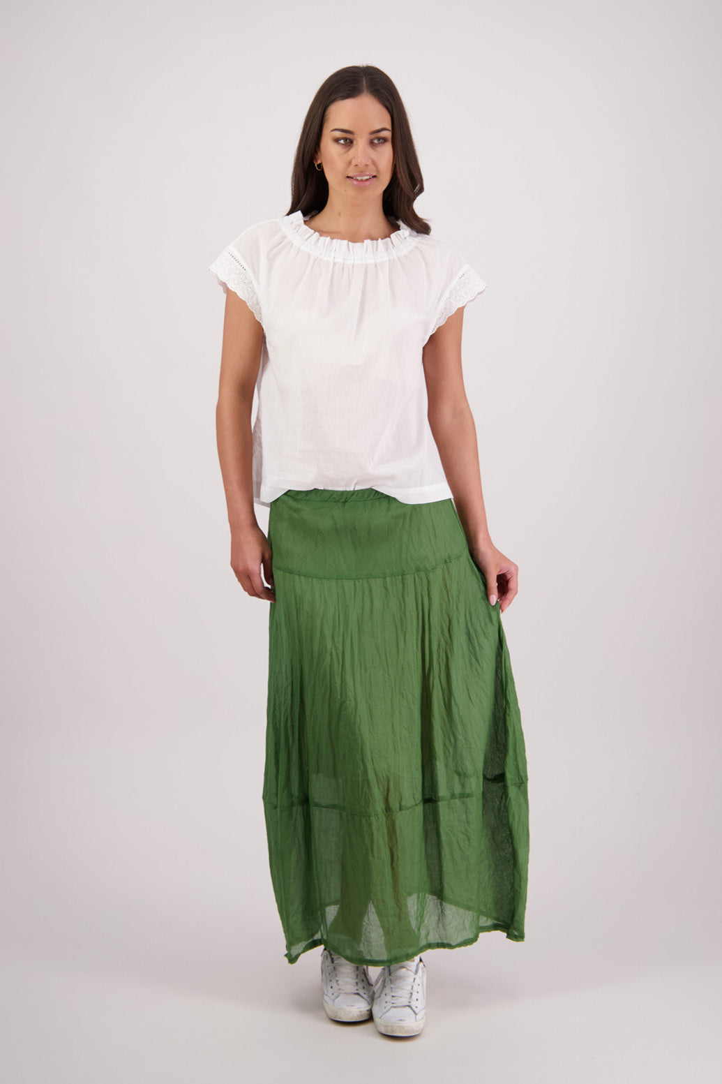 Briarwood Tutti Skirt in Green, 100% Ramie.