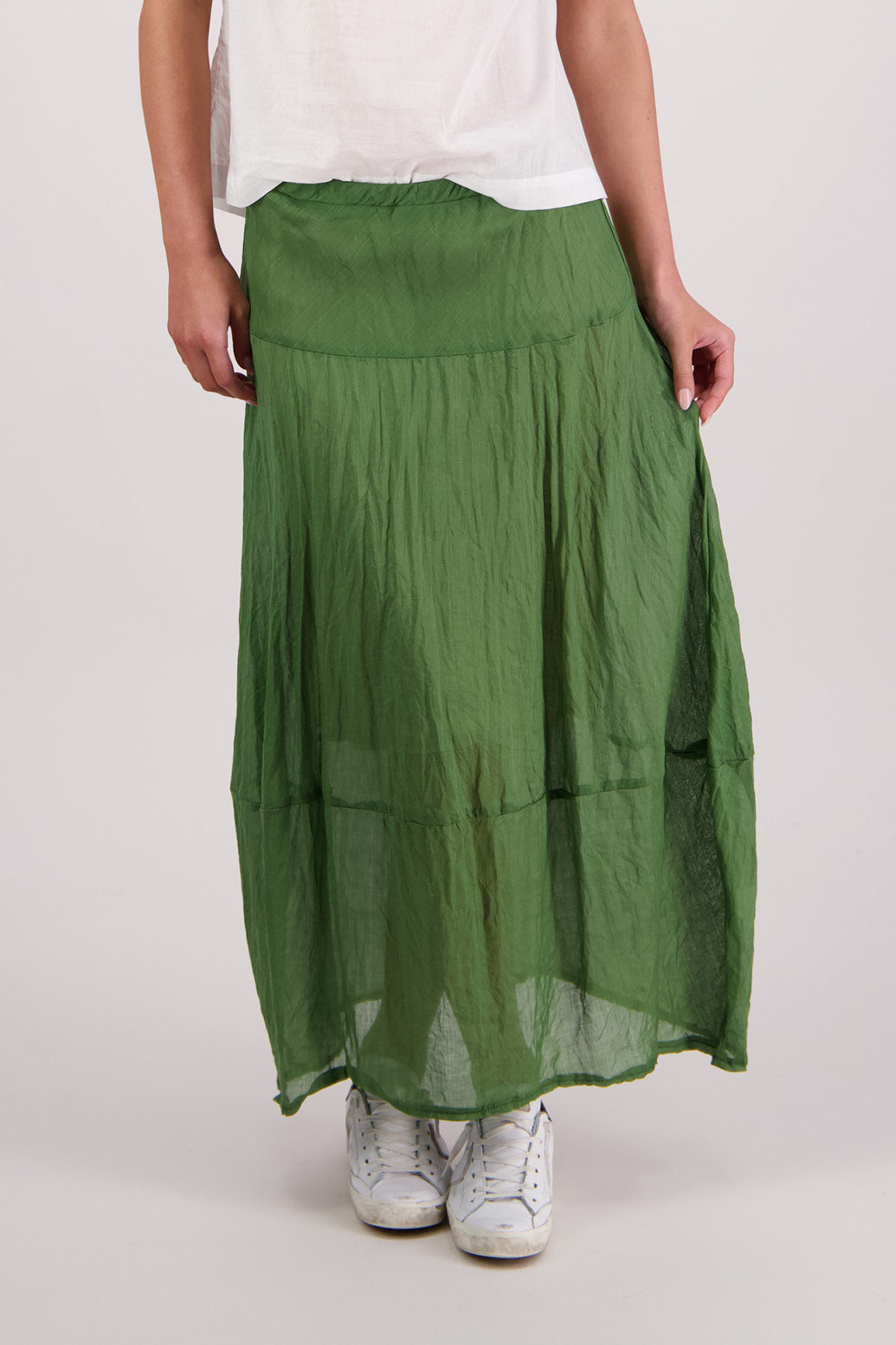 Closeup front view Briarwood Tutti Skirt in Green.