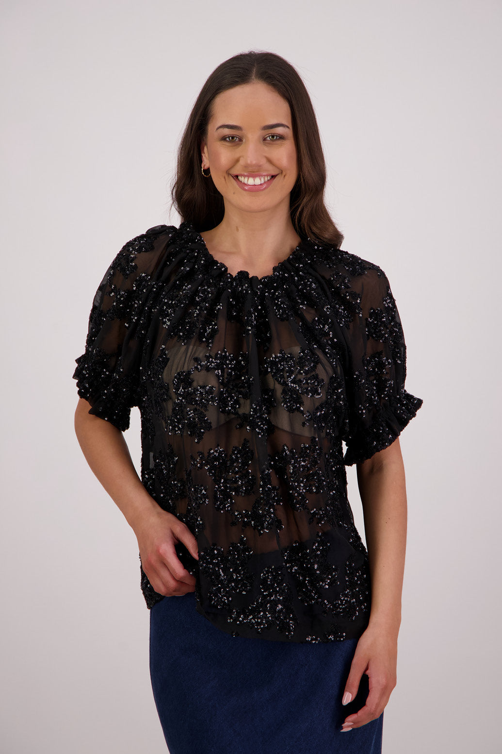 Briarwood Twilight Sequin Top in Black, 100% Polyester with Sequins.