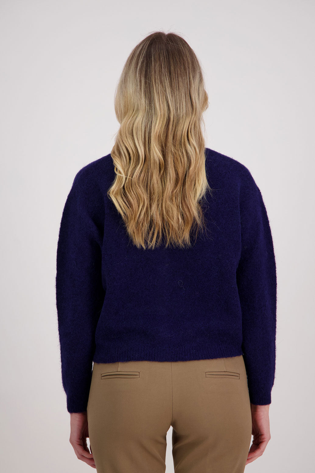 Ink/Dark Blue/Navy Briarwood classic cardigan with long sleeves and button up front, Violet