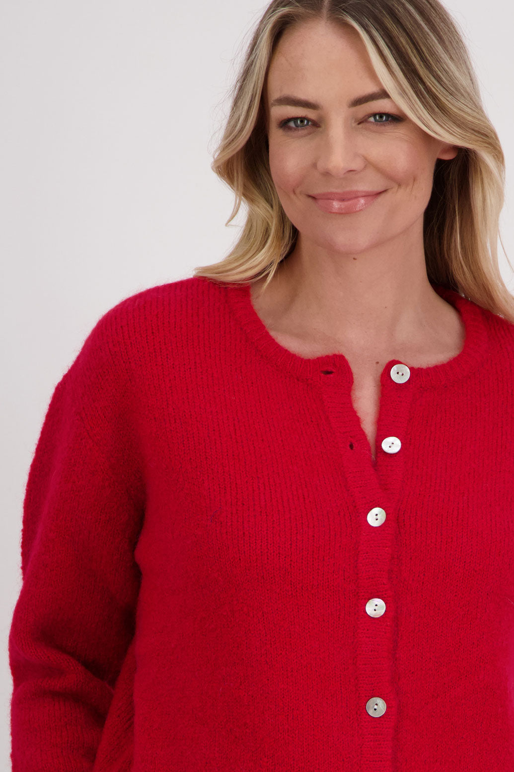 Red Briarwood classic cardigan with long sleeves and button up front, Violet