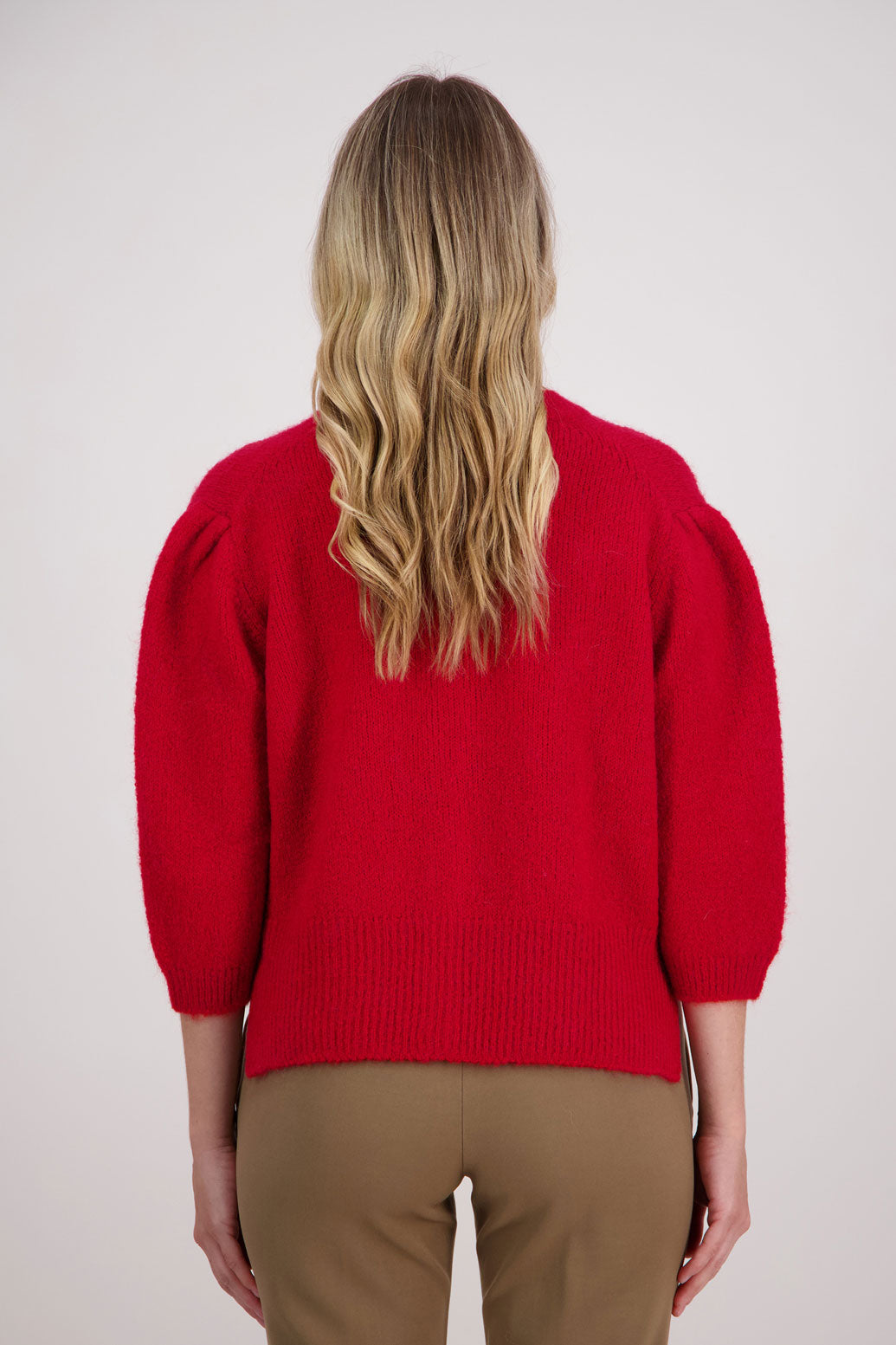 Red Briarwood Mohair/Wool blend cardigan with slight puff elbow length sleeves. Vivi