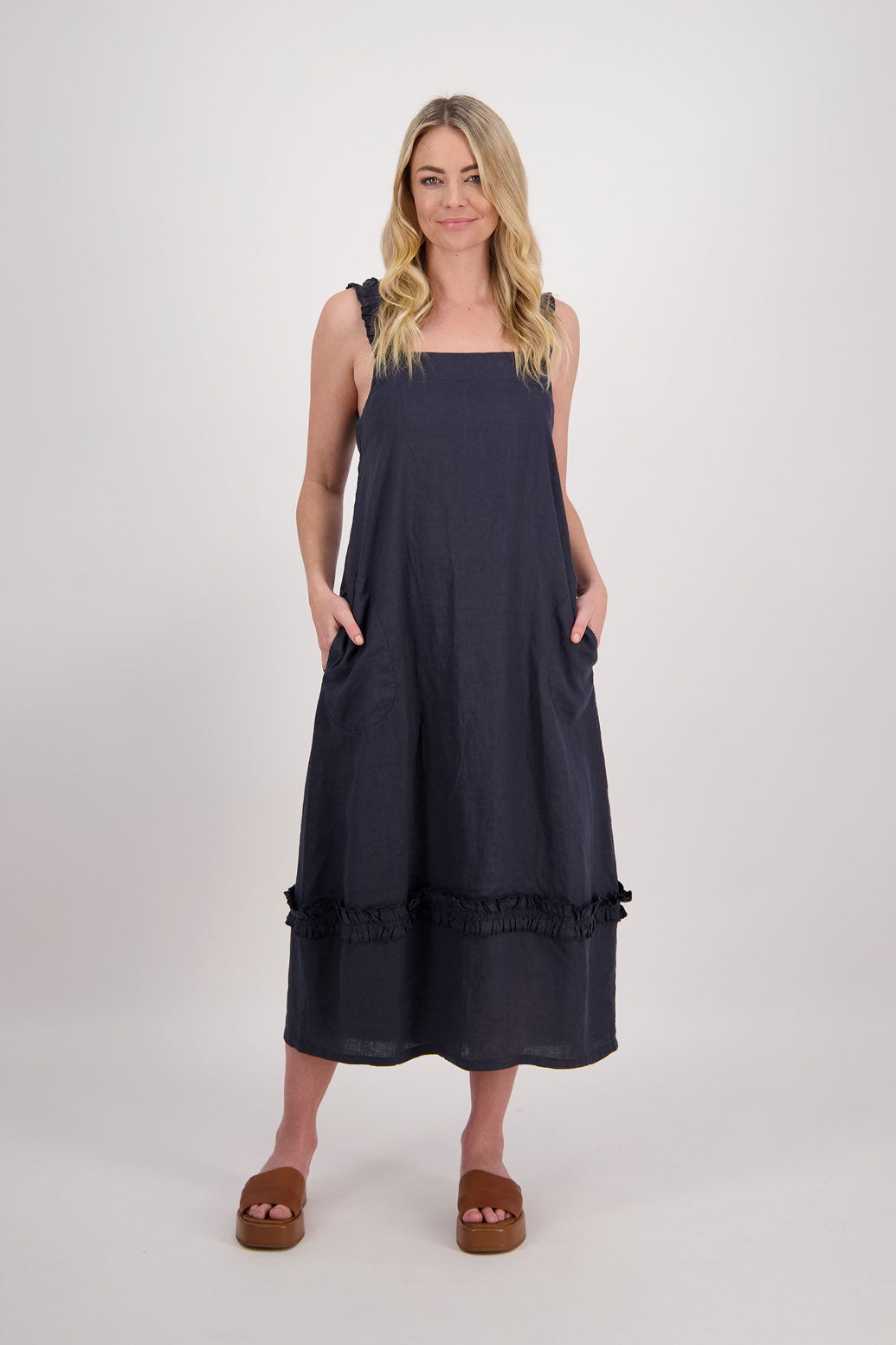 Webb Bubble Hem Sleeveless Linen Dress - Ink