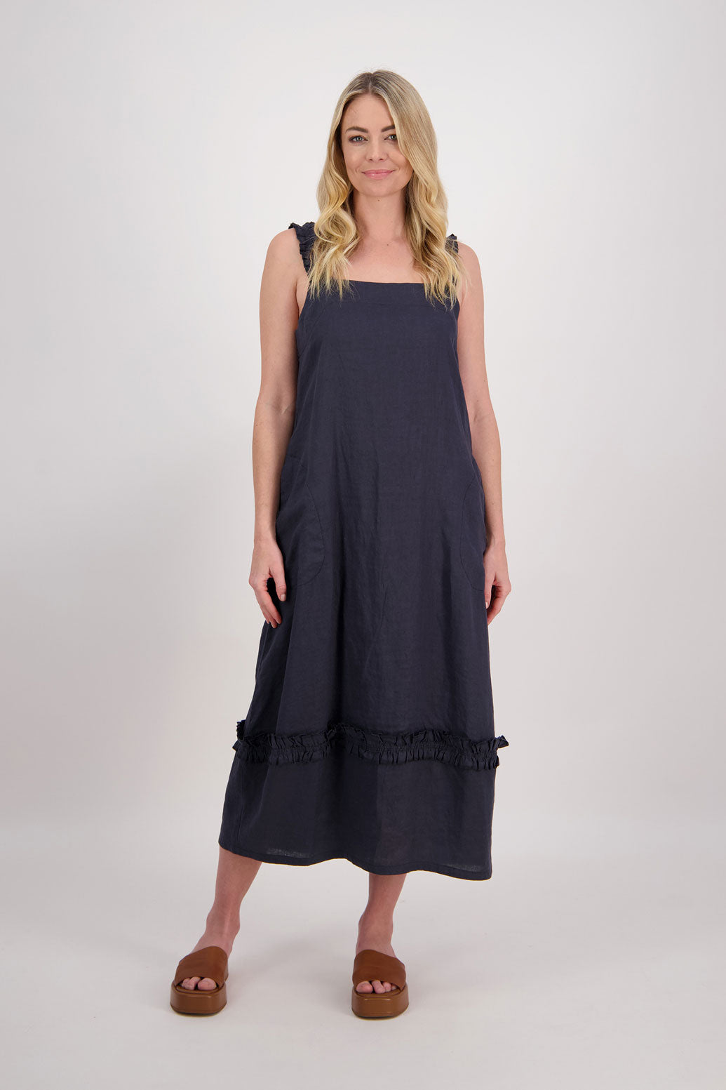 Webb Bubble Hem Sleeveless Linen Dress - Ink