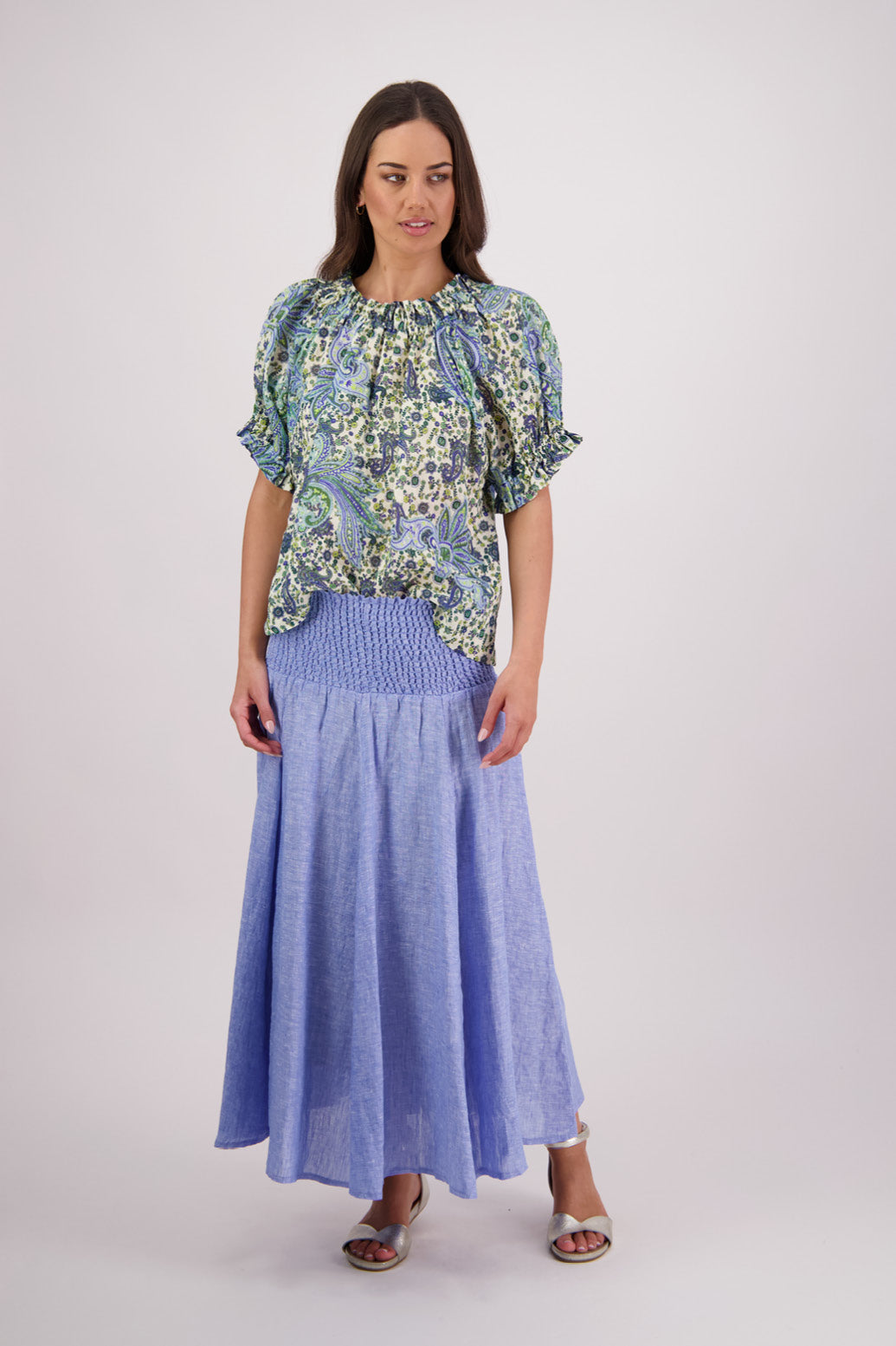 Teddy Blue Paisley Ramie Top