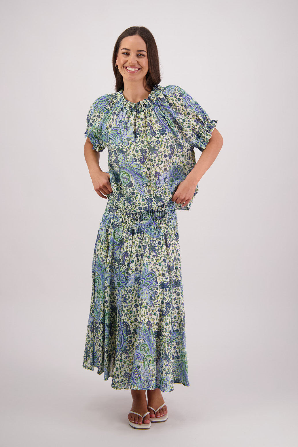 Teddy Blue Paisley Ramie Top