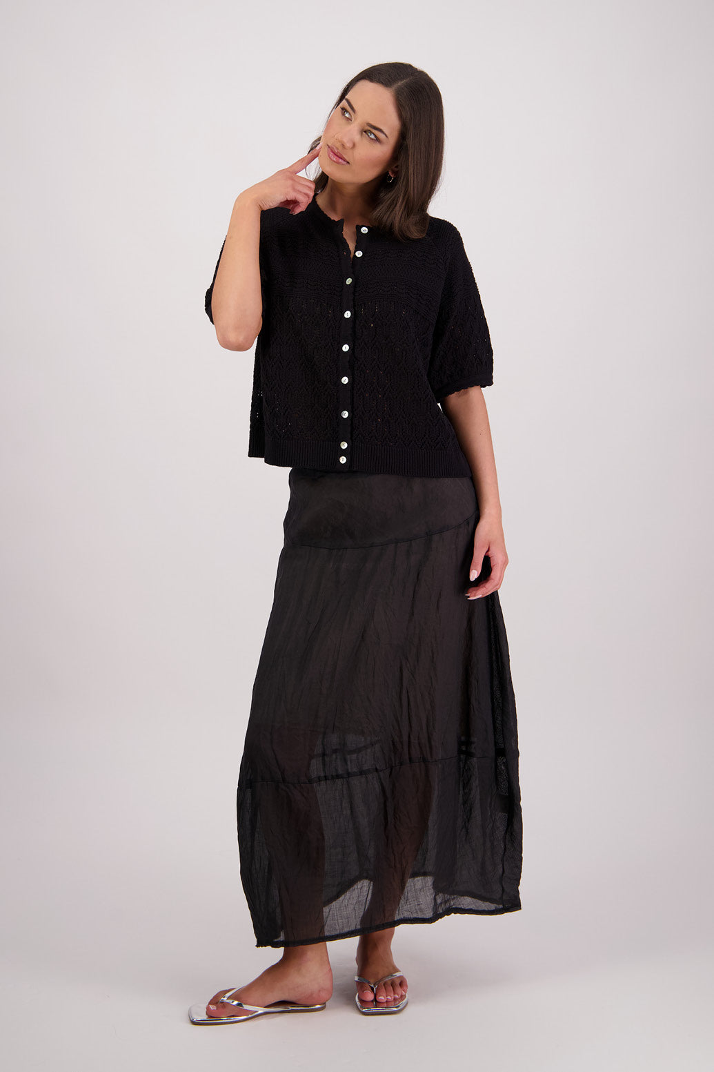 Theresa Black Knit Cardigan
