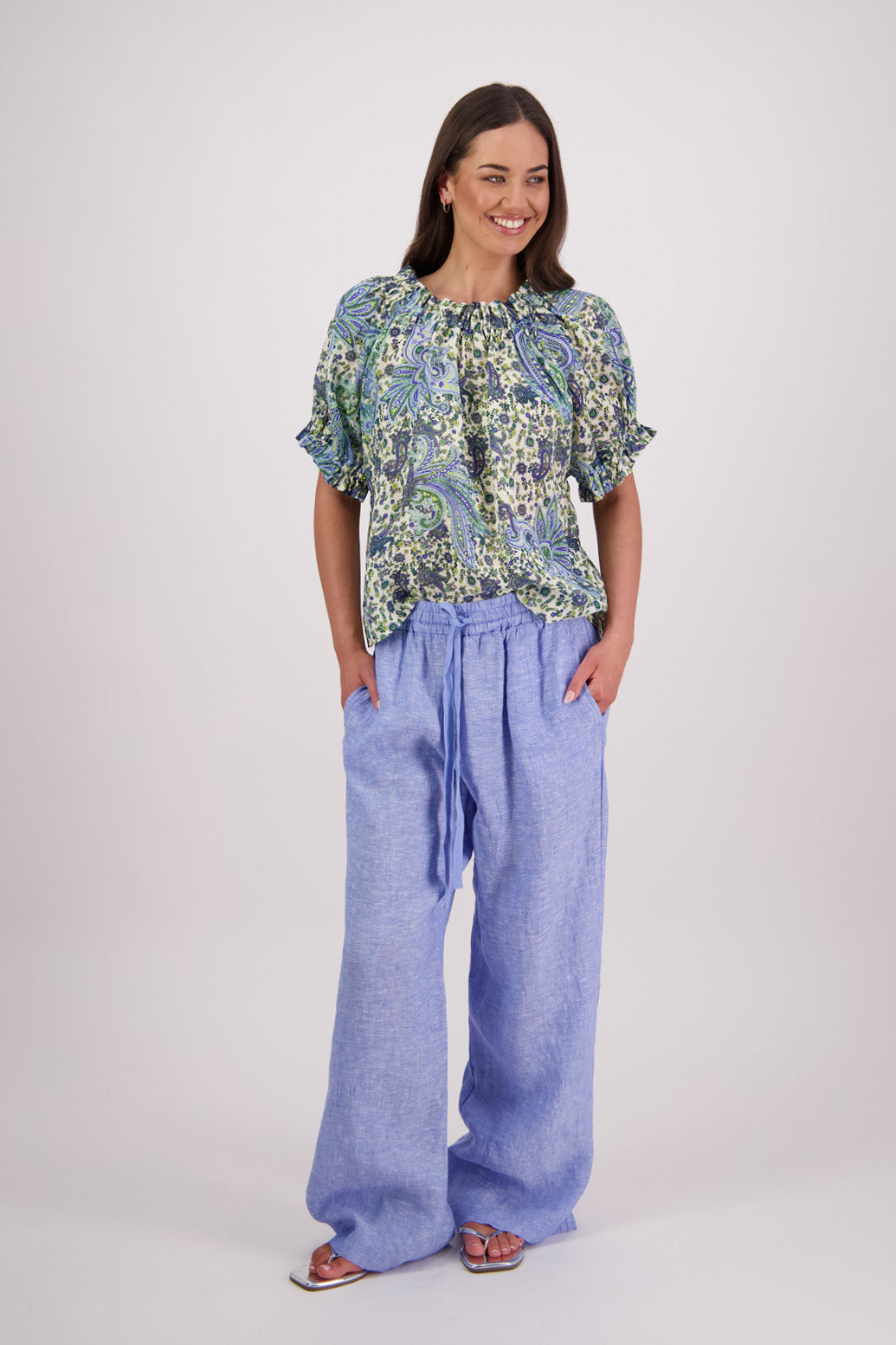 Teddy Blue Paisley Ramie Top