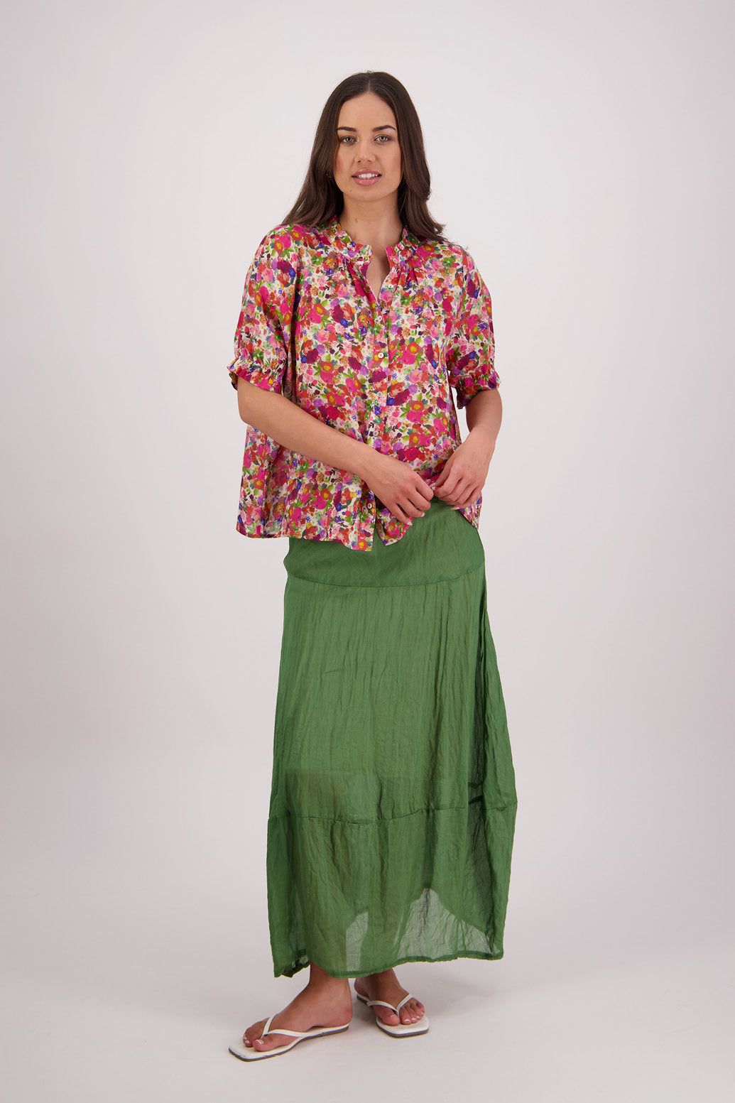 Pearly Bright Floral Ramie Shirt