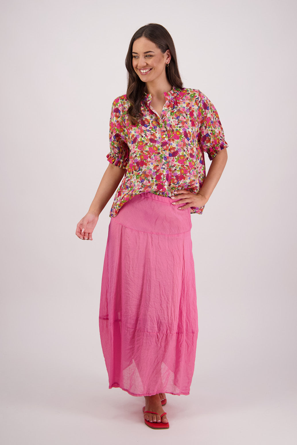 Pearly Bright Floral Ramie Shirt