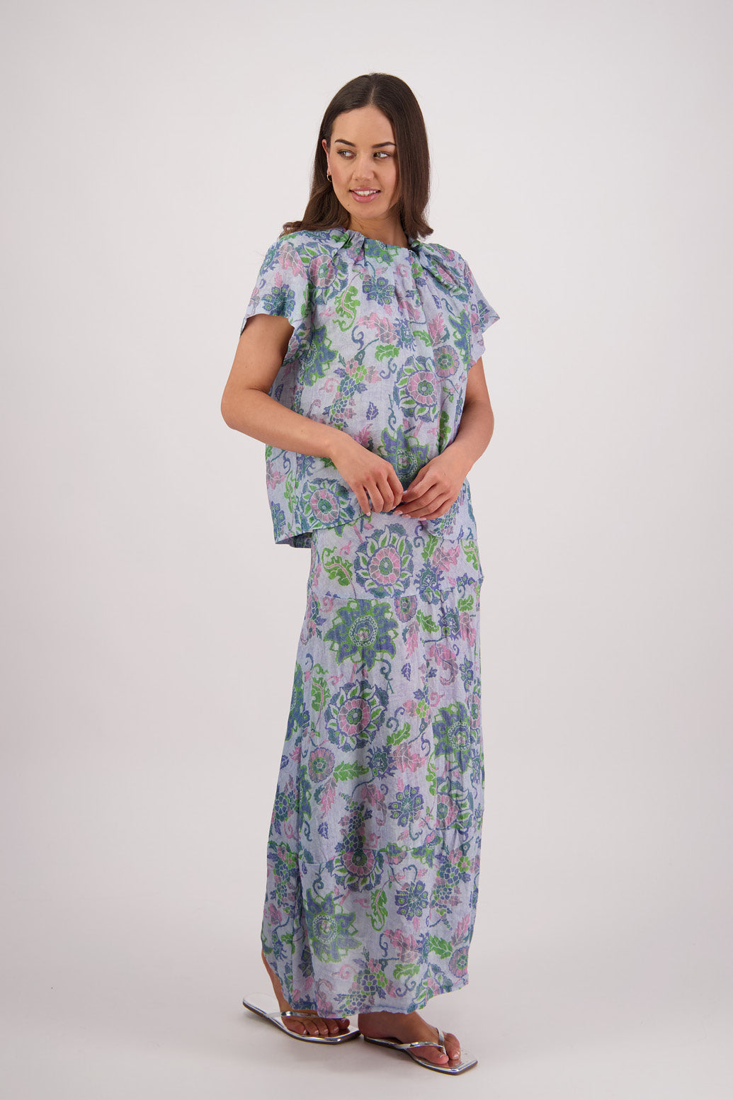 Pia Blue Floral Ramie Top