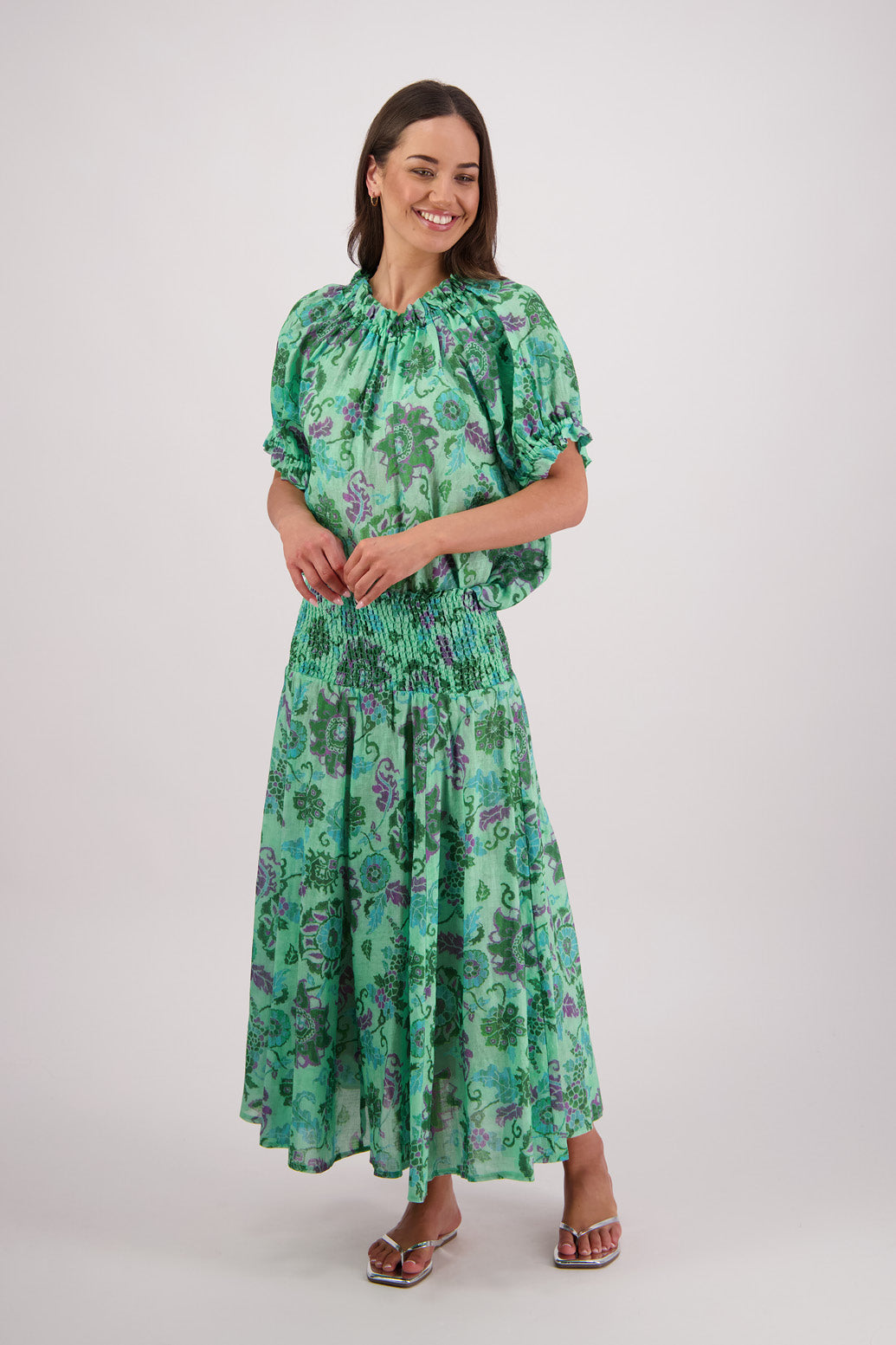 Pandora Green Floral Ramie Skirt