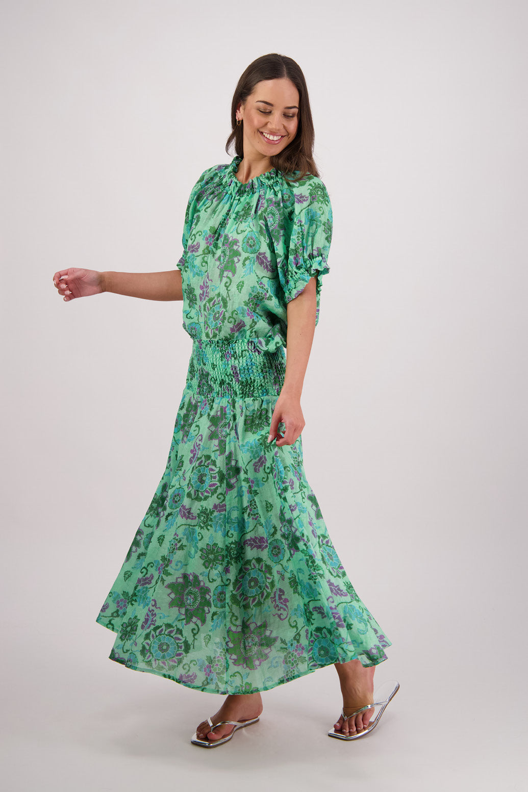 Teddy Green Floral Ramie Top