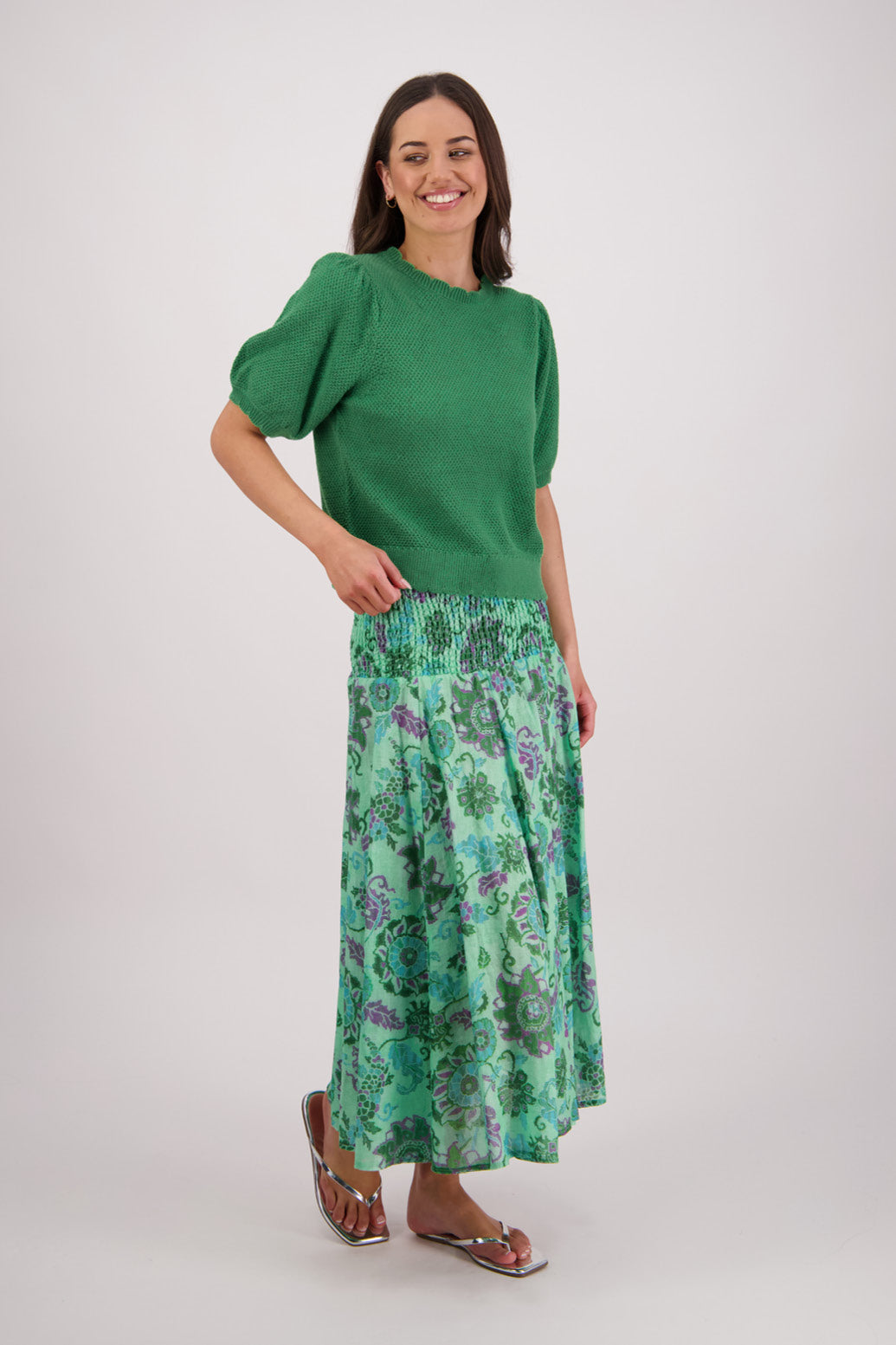 Pandora Green Floral Ramie Skirt