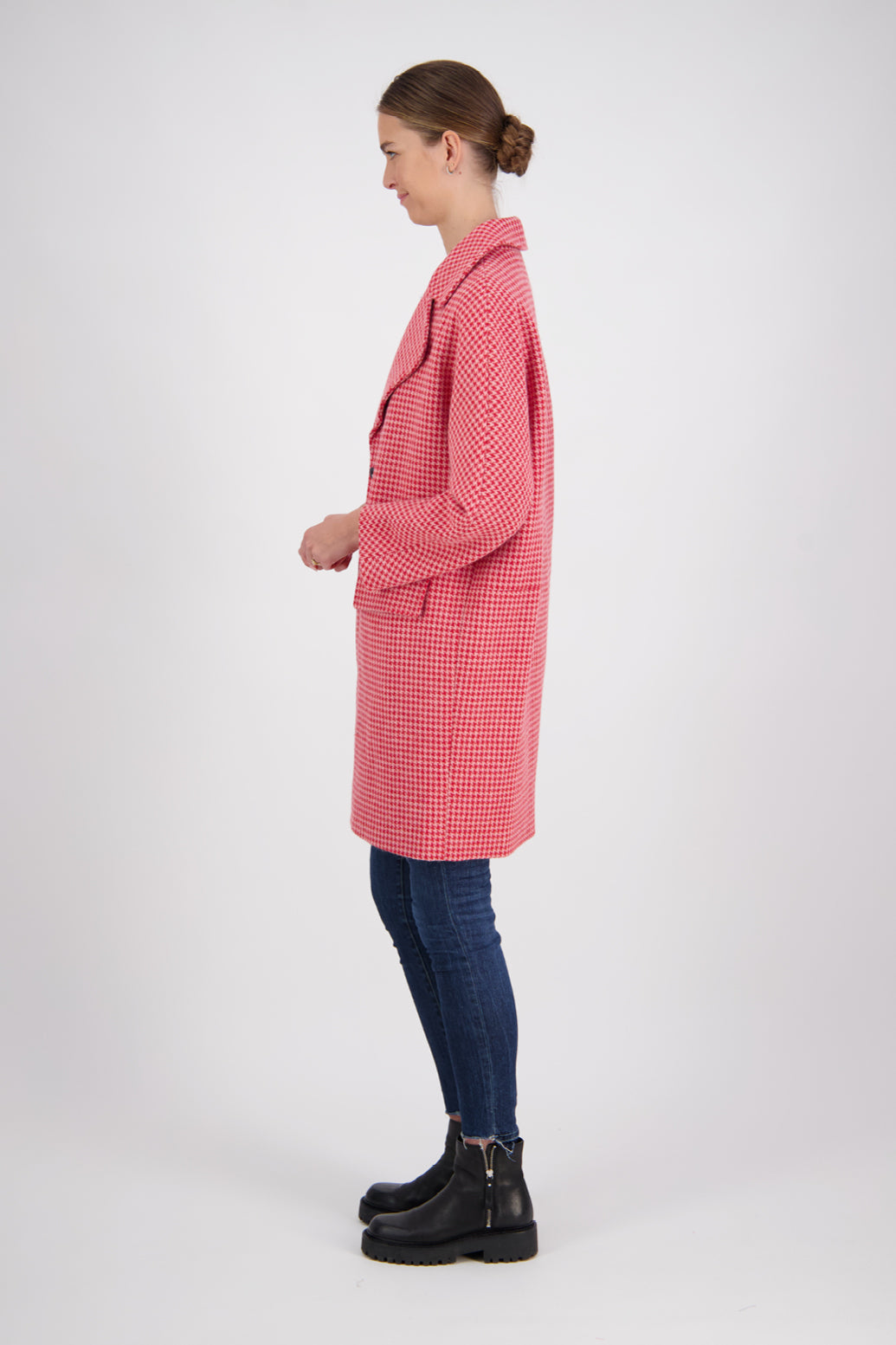 Marlo Wool Blend Coat - Red Houndstooth