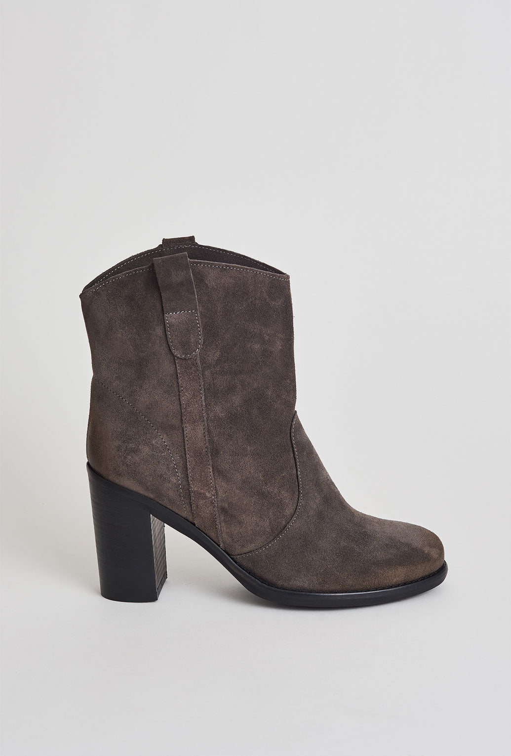 Grey mid heel ankle boots